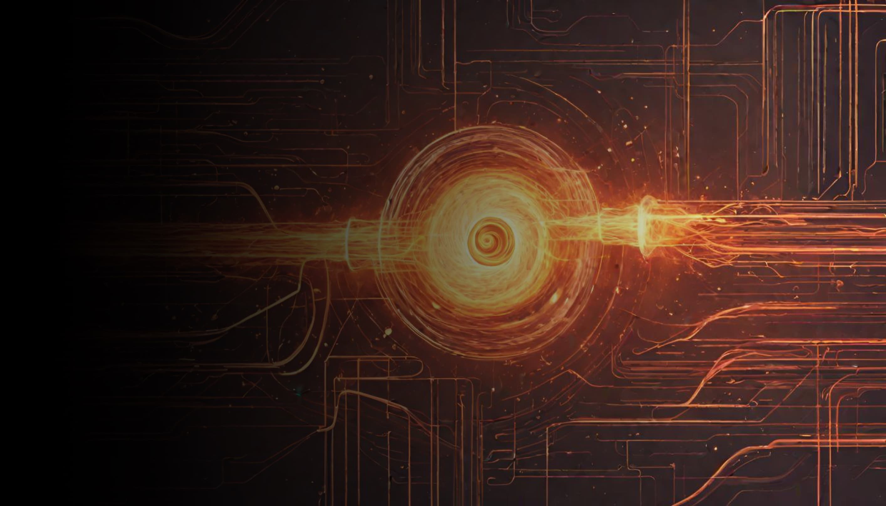 Data coming in and data going out very fast. It can be blazingly fast like fire. Light and fire being funneled into a pipe and then being expanded out the other side. Temporal loom in the middle.